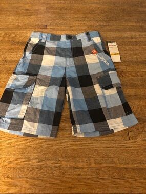 NWT Ecko  UnLtd Blue, Black & White Plaid Cargo Shorts - 3T